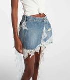 Blumarine Lace-trimmed denim miniskirt