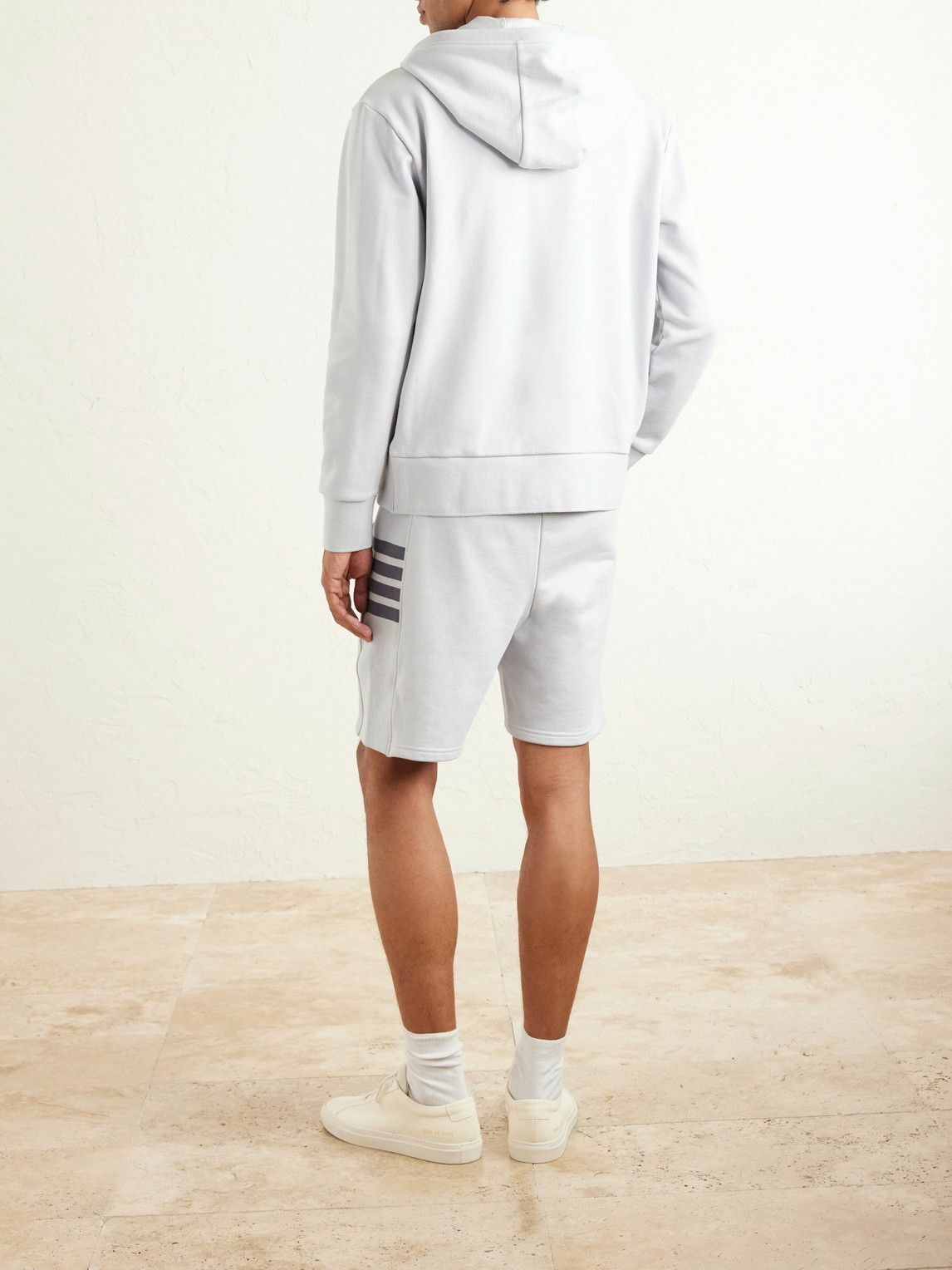 Thom Browne - Striped Colour-Block Cotton-Jersey Zip-Up Hoodie - Gray