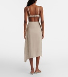 Coperni Floral-appliqué asymmetric linen midi skirt
