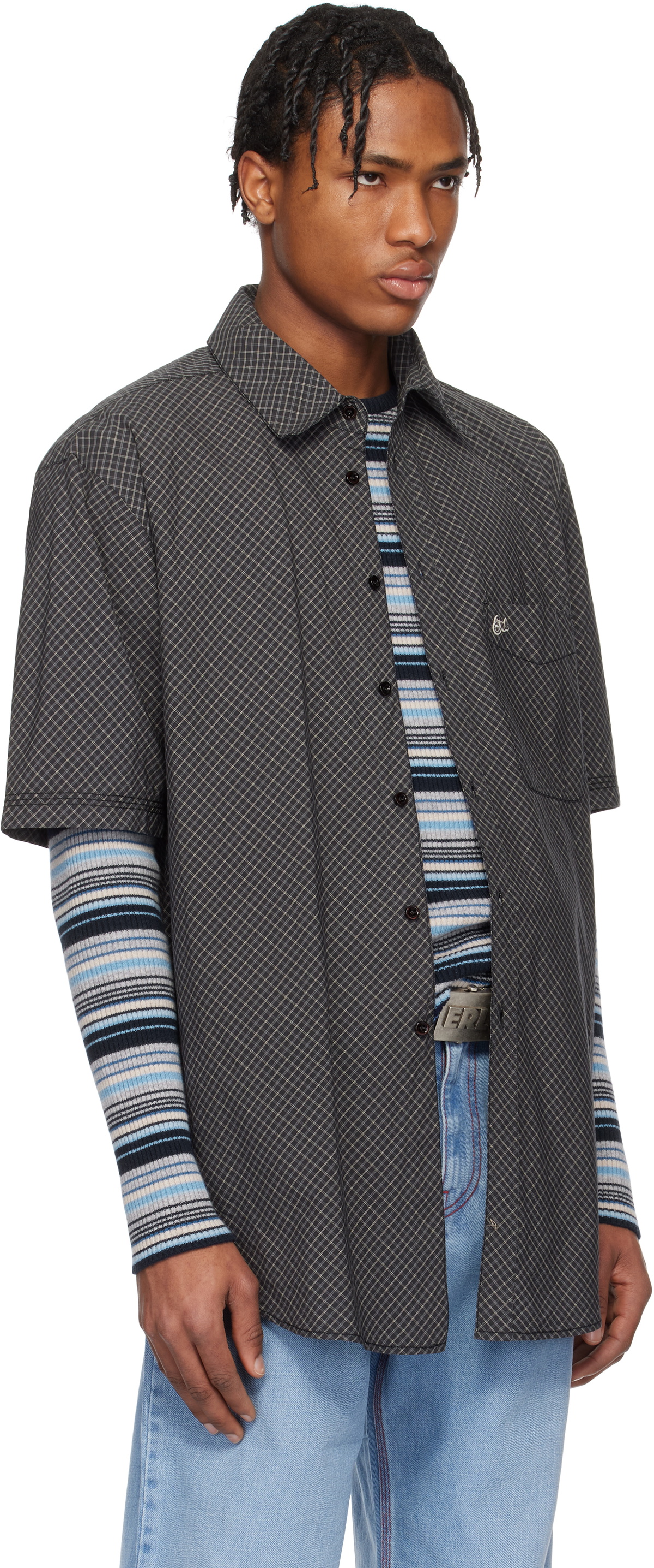 ERL Black Mini Plaid Short Sleeve Shirt
