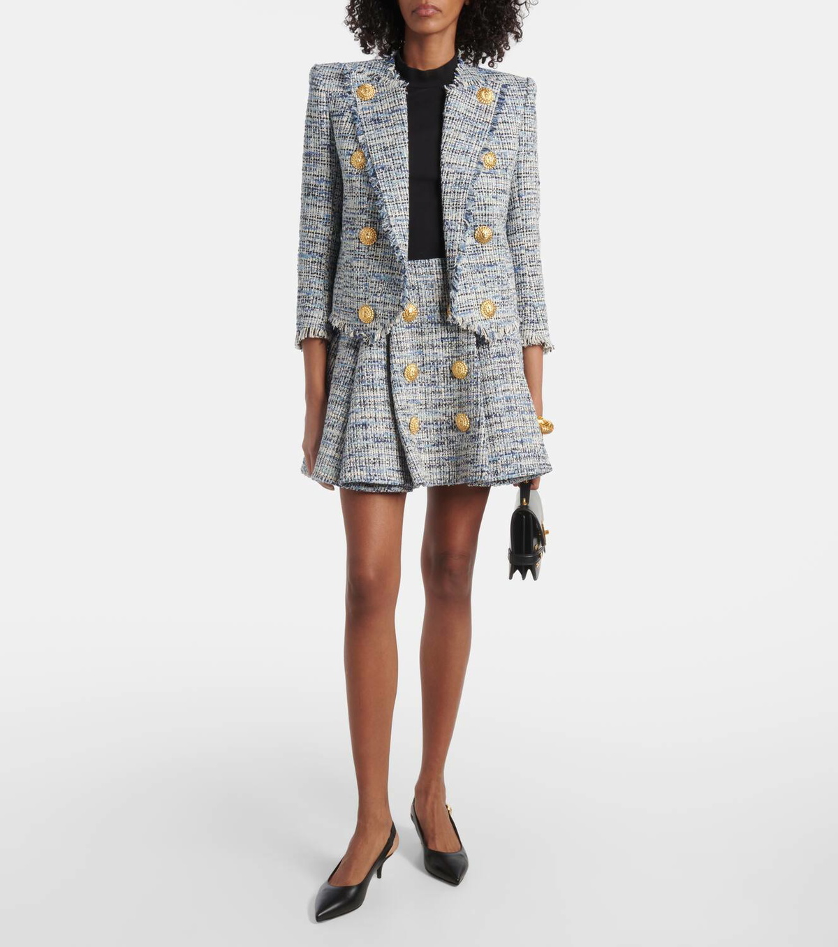 Balmain Side To Side denim tweed spencer jacket Balmain