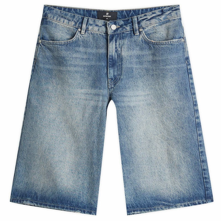 Photo: Represent Women's Denim Bermuda Shorts in Washed Blue