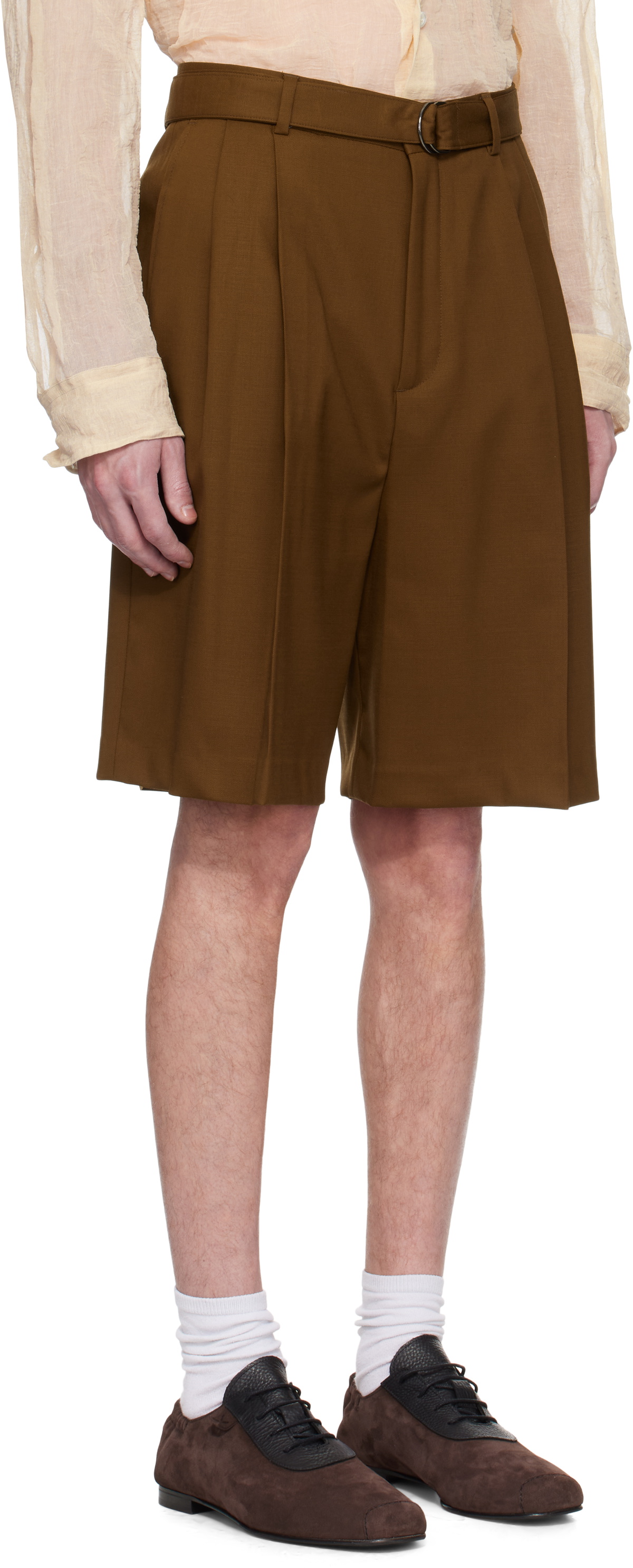 CMMN SWDN SSENSE Exclusive Brown Marshall Pleated Shorts