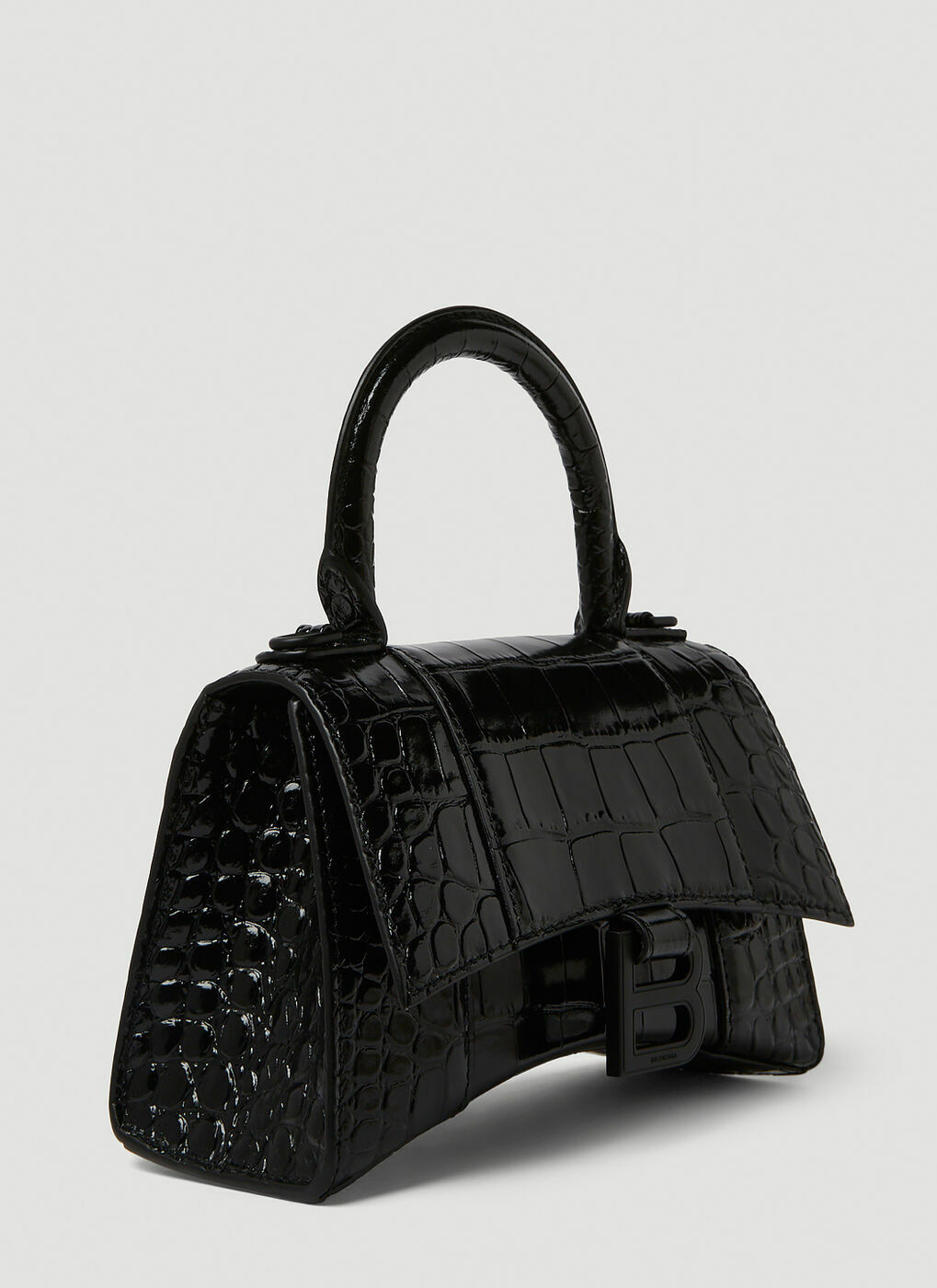 Hourglass Croc XS Small Handbag In Black Balenciaga