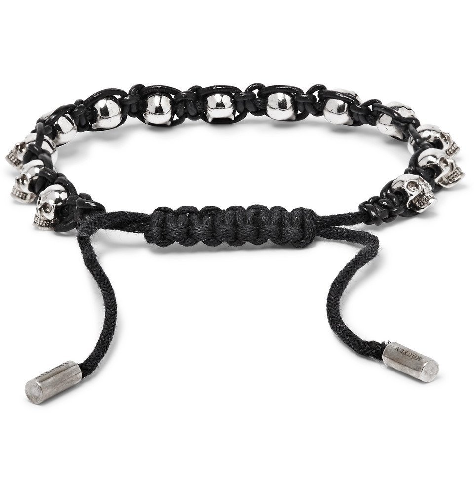 Alexander McQueen - Silver-Tone Skull and Leather Bracelet