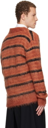 Marni Red & Black Fuzzy Wuzzy Stripe V-Neck Cardigan