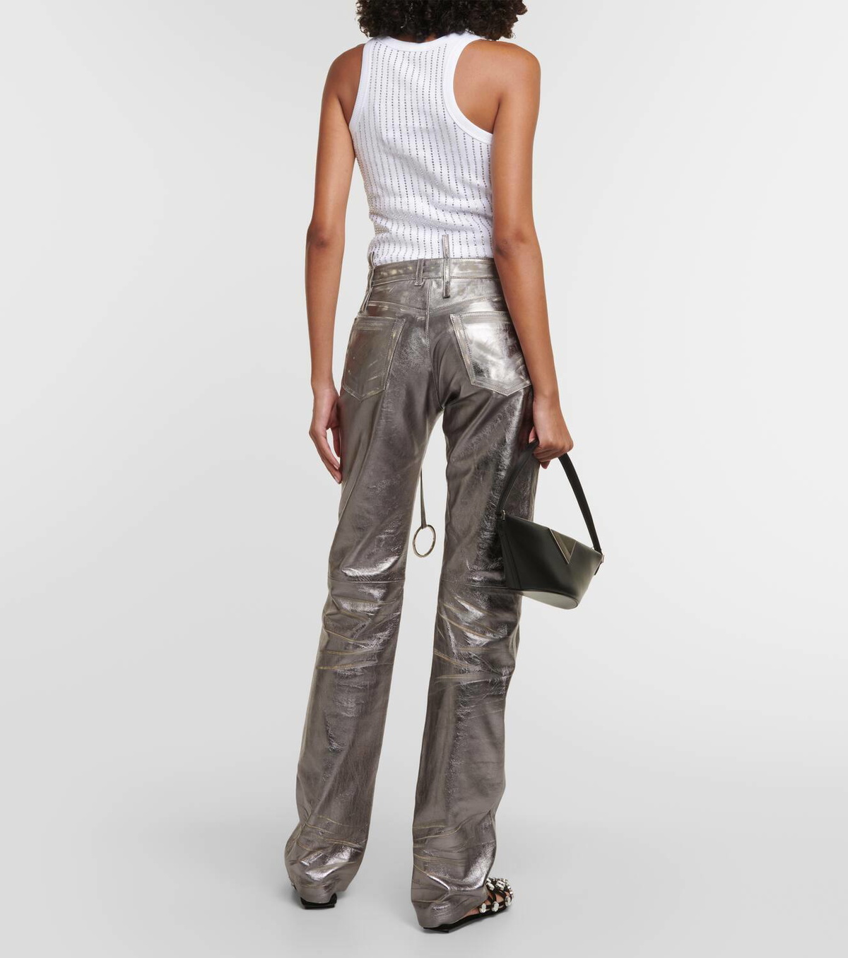 ボトムスその他 THE ATTICO FW25 LEATHER PANT (WCP00273LBT128AA 100) The Attico Slashed Metallic Leather Pants | Saks Fifth Avenue