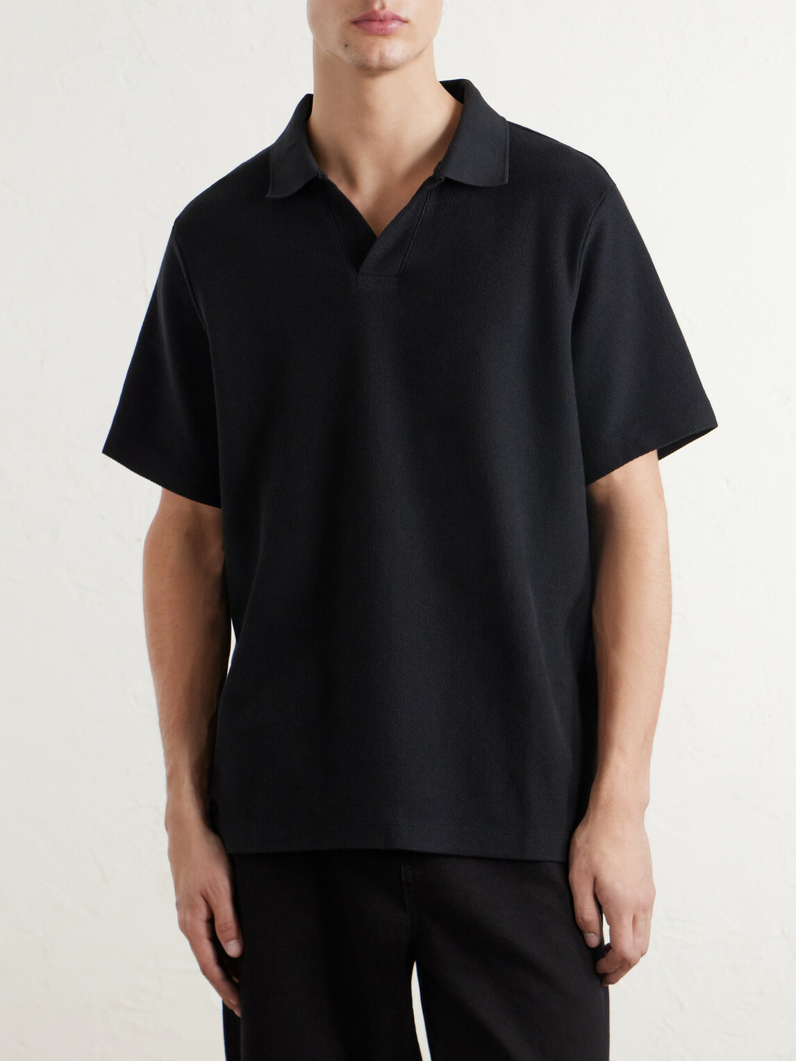 FRAME - Cotton-Piqué Polo Shirt - Black