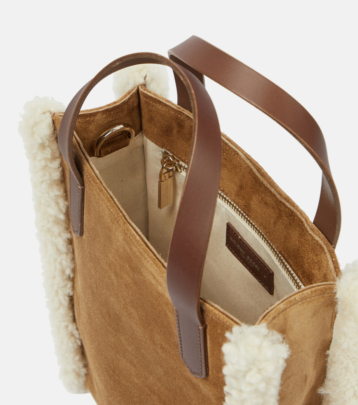 Golden Goose - Mini California shearling-trimmed tote