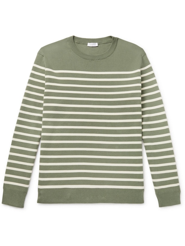 Photo: SUNSPEL - Slim-Fit Striped Cotton Sweater - Green