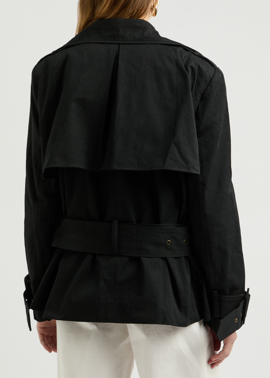 Aexae Belted Cropped Cotton Trench Coat Black