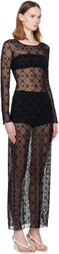 Marine Serre Black Moonogram Mesh Flock LS Crewneck Maxi Dress