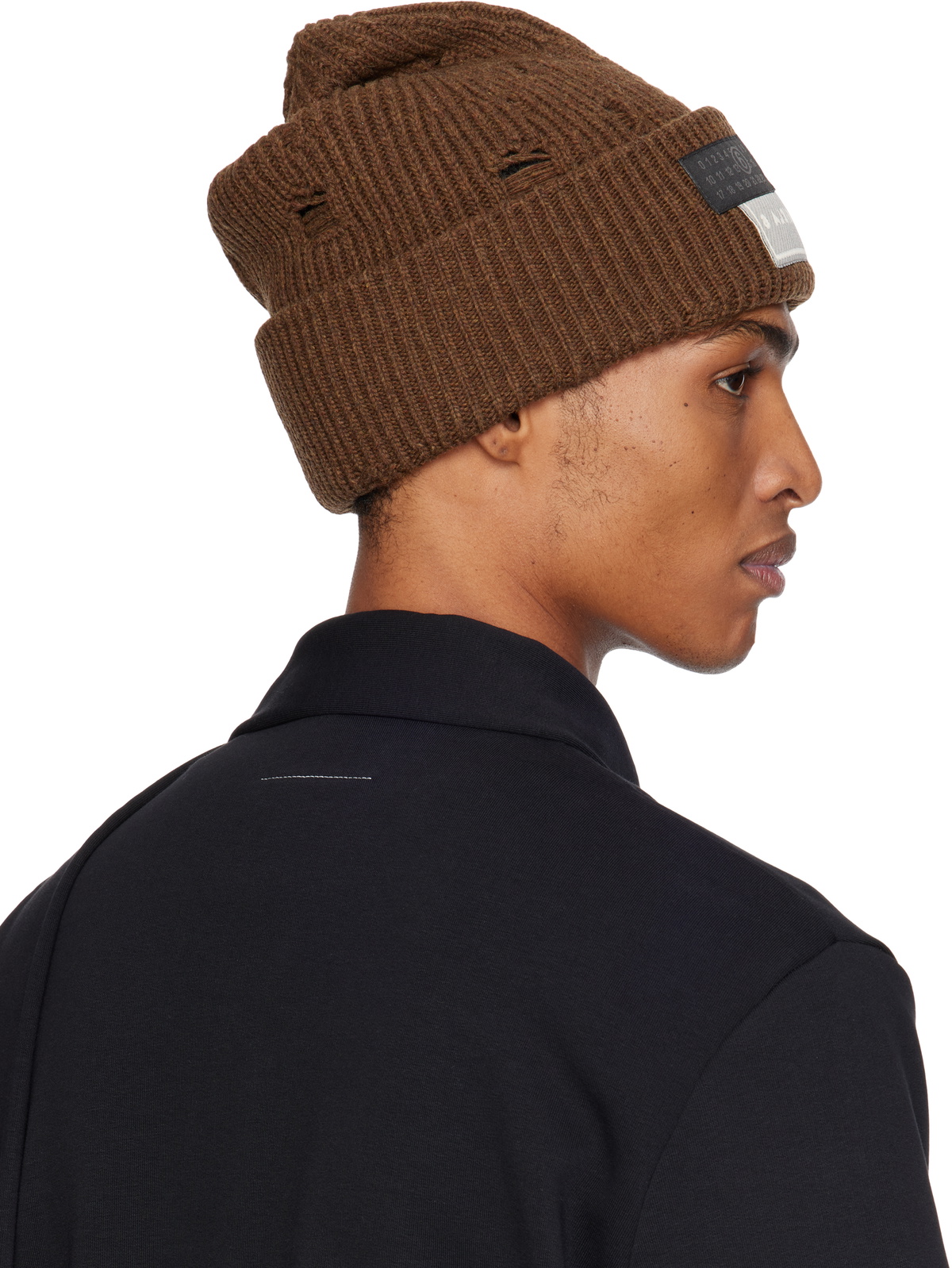 MM6 Maison Margiela Brown Logo Patch Beanie MM6 Maison Margiela