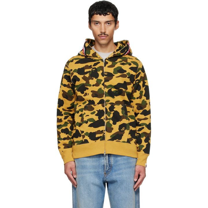 Photo: BAPE Yellow 1st Camo Shark Full Zip Hoodie