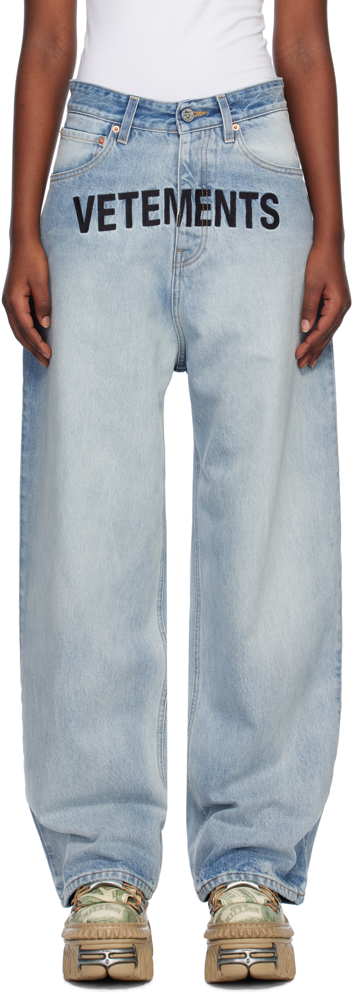 VETEMENTS Destroyed Baggy Jeans female Light Blue Vetements