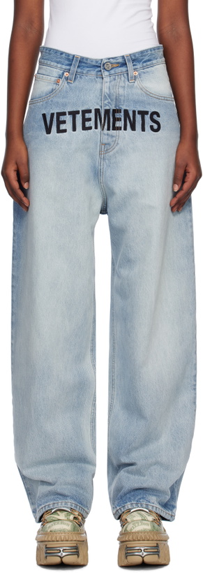 Photo: VETEMENTS Blue Embroidered Logo Baggy Jeans