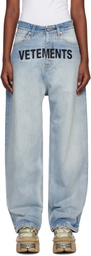 VETEMENTS Blue Embroidered Logo Baggy Jeans