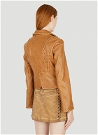 Fringed Leather Jacket in Brown