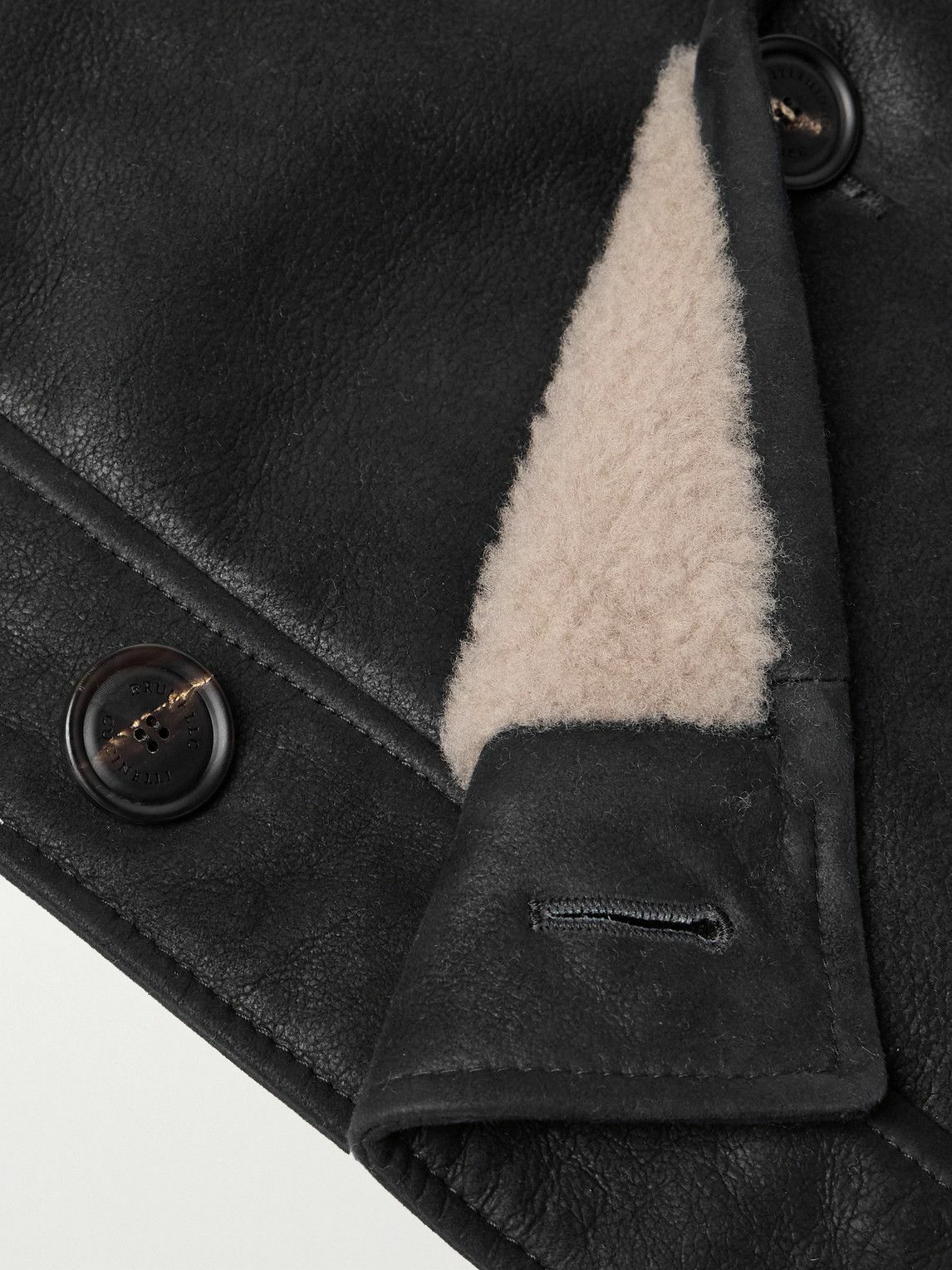 Brunello Cucinelli - Double-Breasted Shearling Biker Jacket - Black