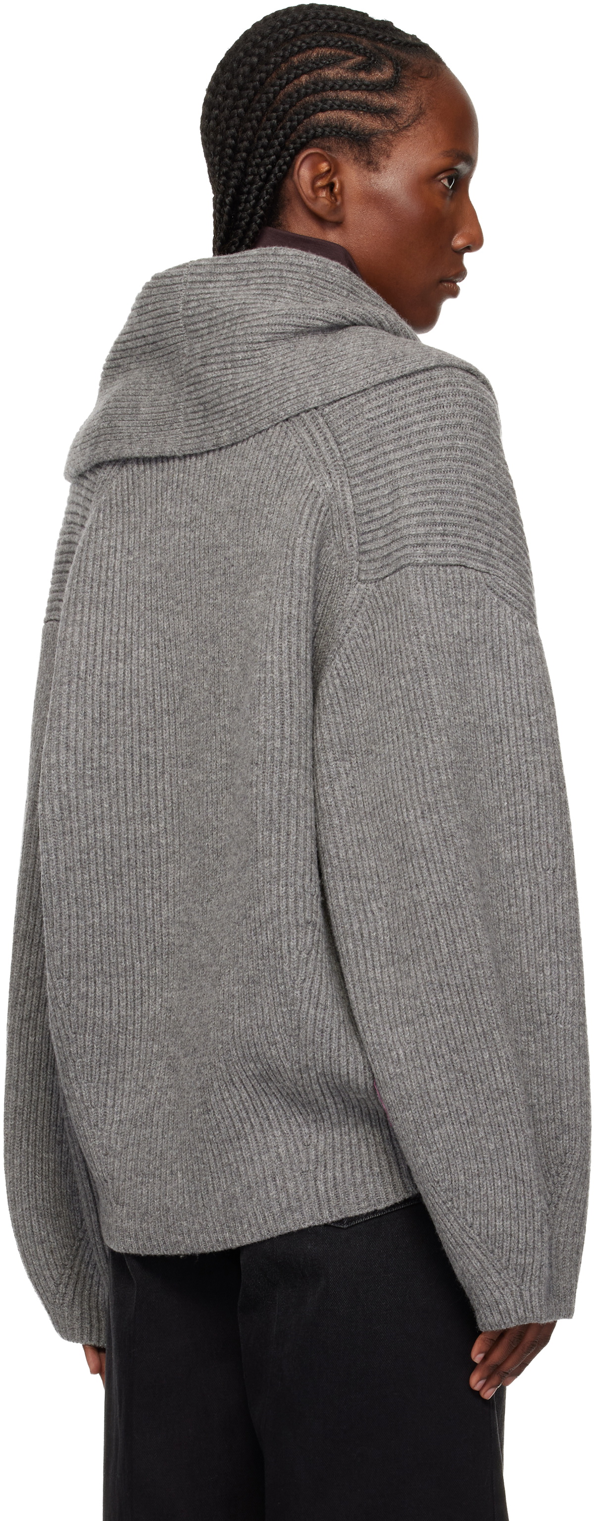 TOTEME Gray Shawl-Lapel Cardigan