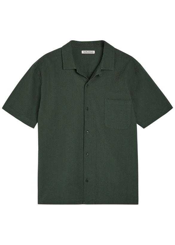 Photo: Ymc Malick Textured Stretch-cotton Shirt Dark Green