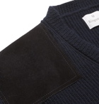 Kingsman - Merlin's Suede-Panelled Ribbed Wool Sweater - Navy