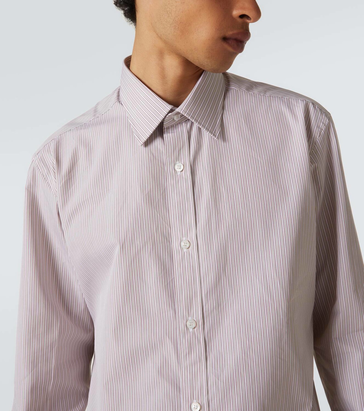 00s charvet stripe shirts France cotton Bright White and Pansy