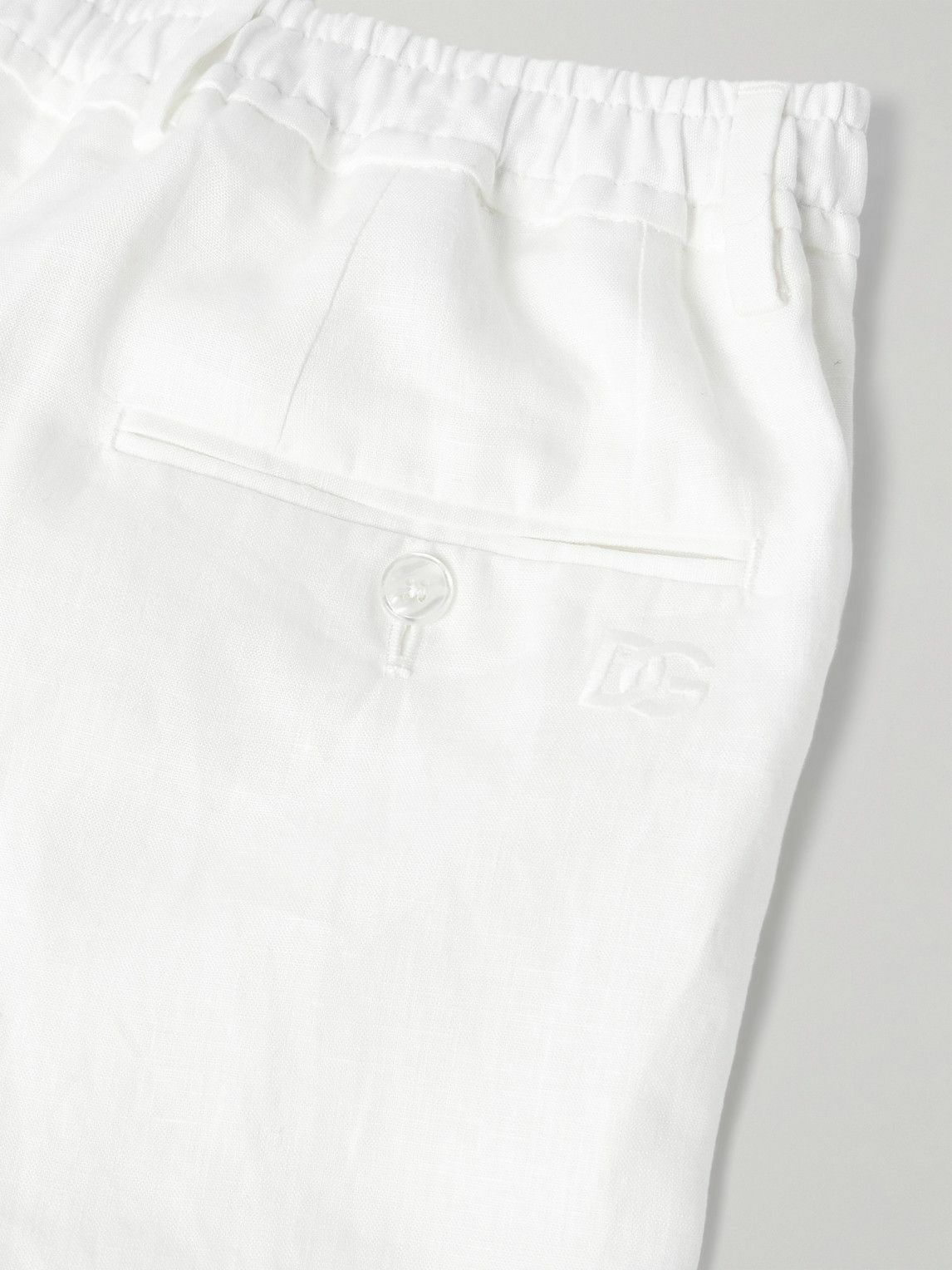 Dolce&Gabbana - Straight-Leg Pleated Linen Trousers - White