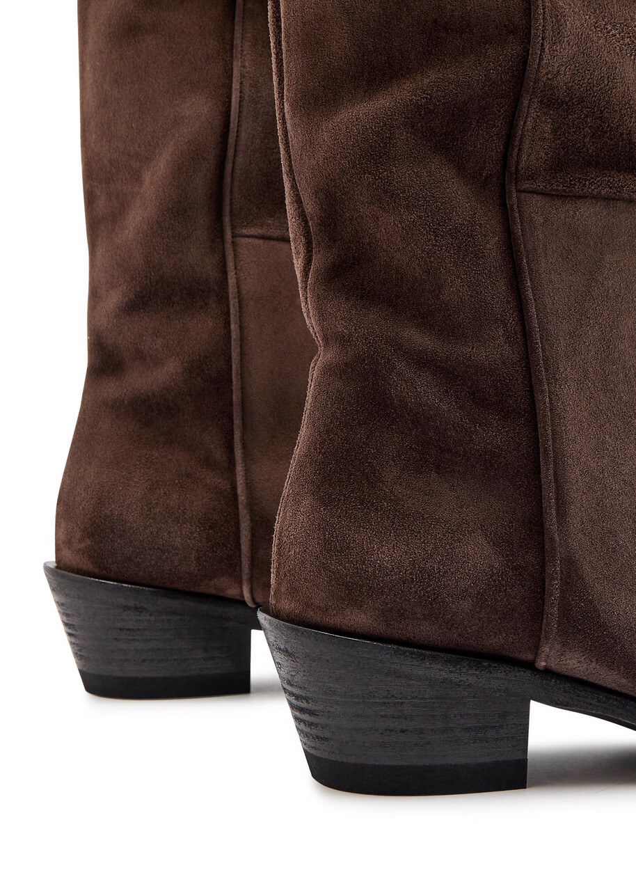 Khaite Clive 35 Draped Suede Mid-calf Boots Brown