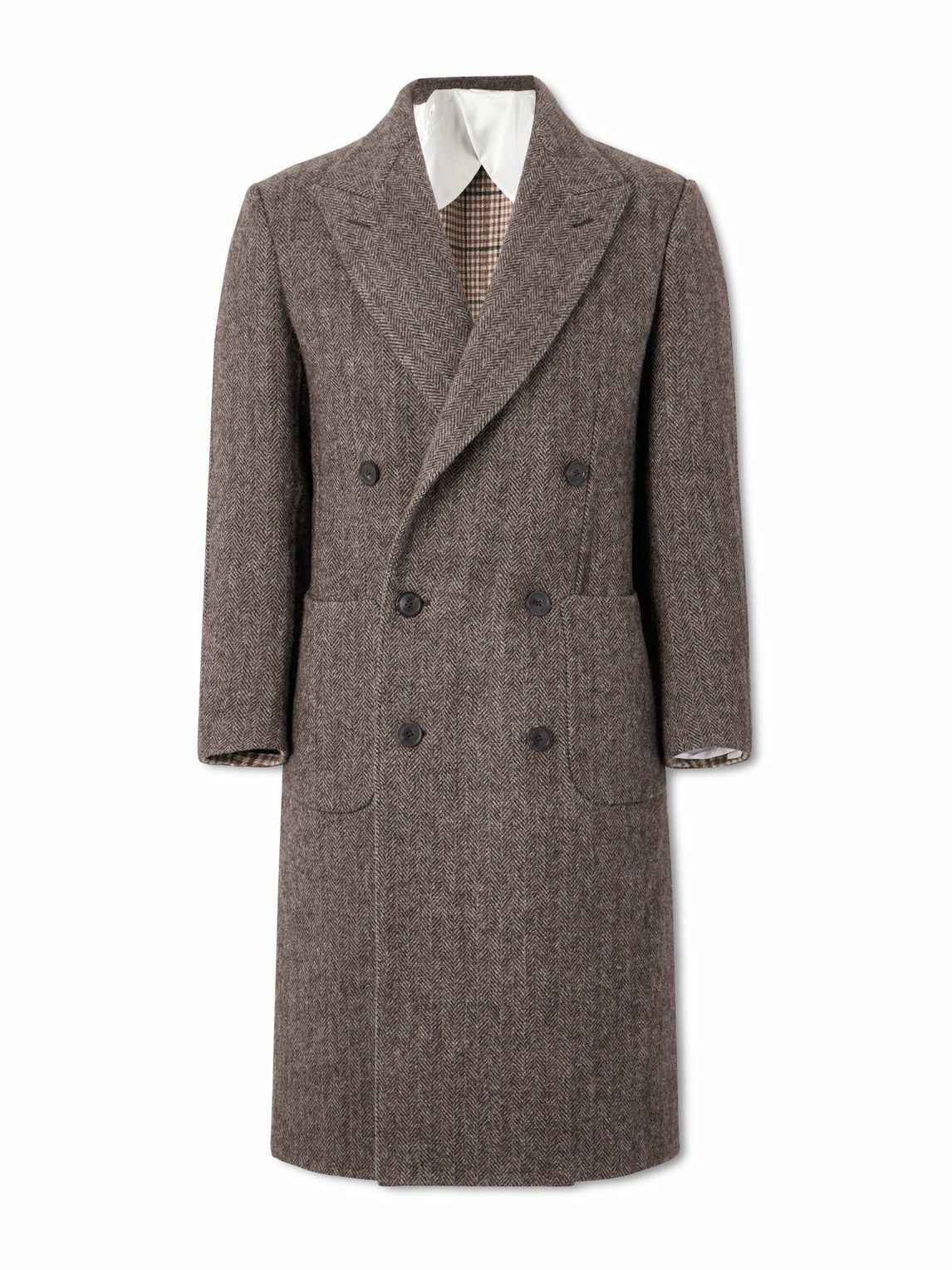 Purdey - Town and Country Double-Breasted Herringbone Wool Coat - Brown ...