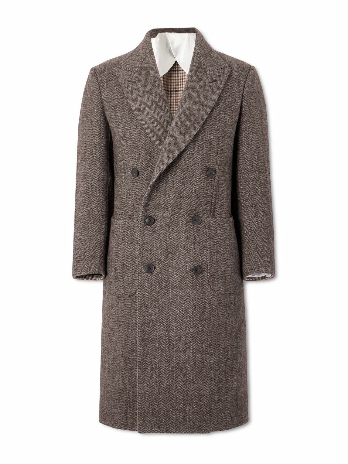 Purdey - Town and Country Double-Breasted Herringbone Wool Coat - Brown