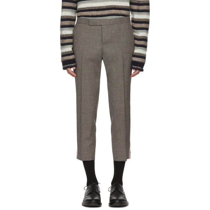 Photo: Thom Browne Grey Low-Rise Skinny Side Tab Trousers