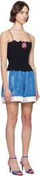 Conner Ives Black Shirred Boxing Short Romper