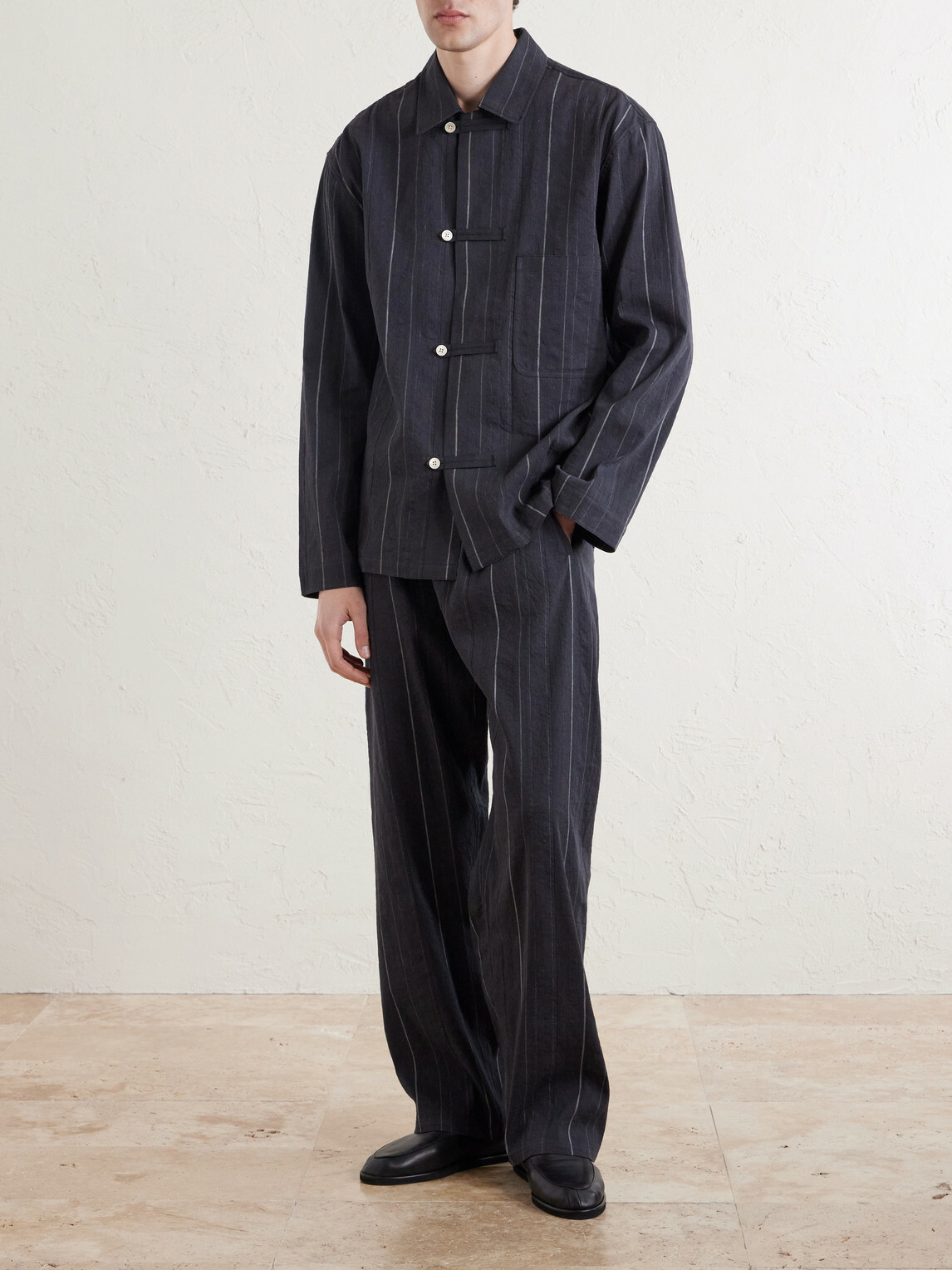 A Kind Of Guise - Samurai Straight-Leg Striped Cotton and Linen-Blend Trousers - Black