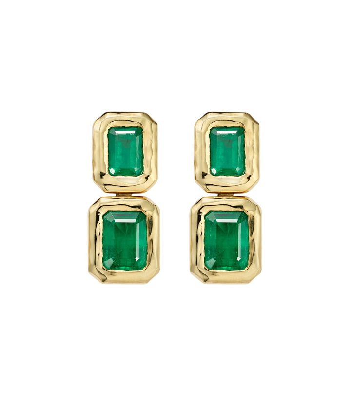 Photo: Octavia Elizabeth Nesting Gem 18kt gold drop earrings with emeralds