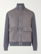 Brunello Cucinelli - Suede and Knitted Cashmere Jacket - Gray