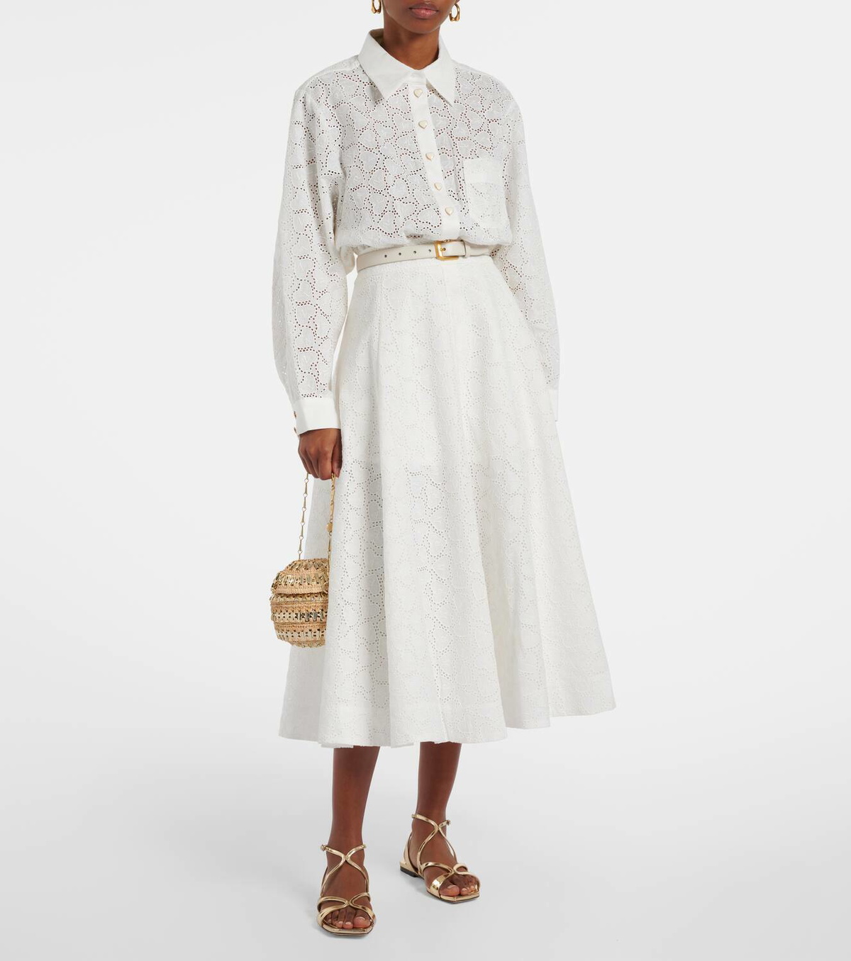 【Zimmermann】Crush Embroidered linen midi skirt Crush Embroidered Midi Skirt Ivory Online | Zimmermann