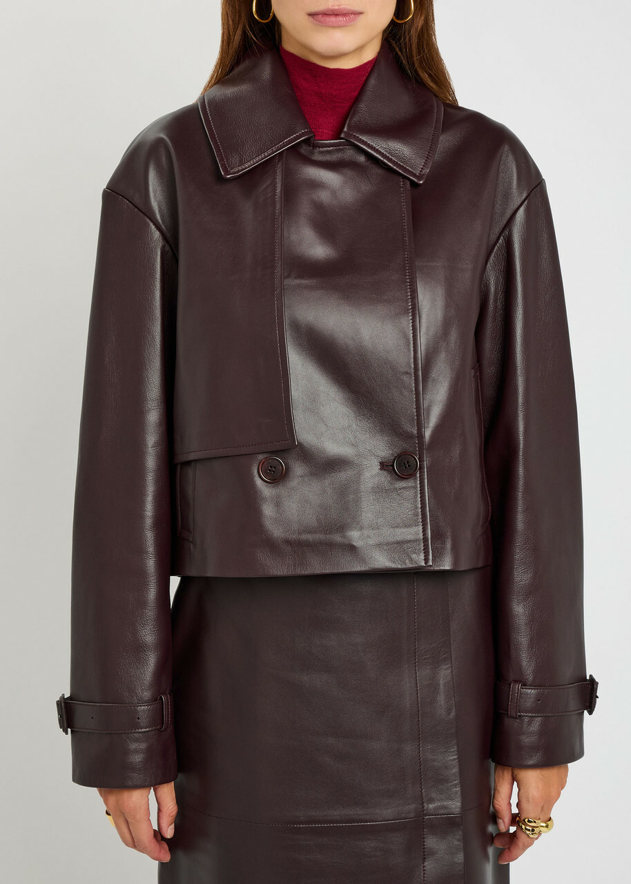 Joseph Blaise Cropped Leather Jacket Plum