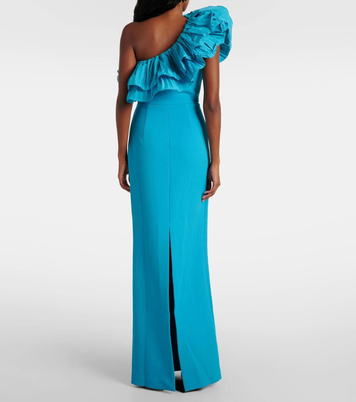 open lace back dress Azula One Shoulder Midi Dress in Blue Denim Floral
