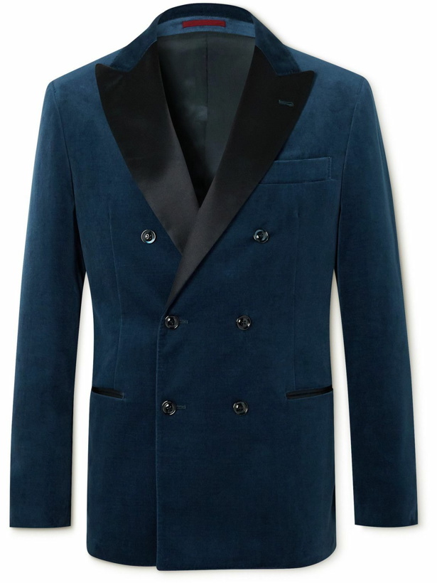 Photo: Brunello Cucinelli - Satin-Trimmed Cotton-Velvet Tuxedo Jacket - Blue