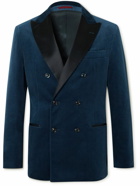 Brunello Cucinelli - Satin-Trimmed Cotton-Velvet Tuxedo Jacket - Blue