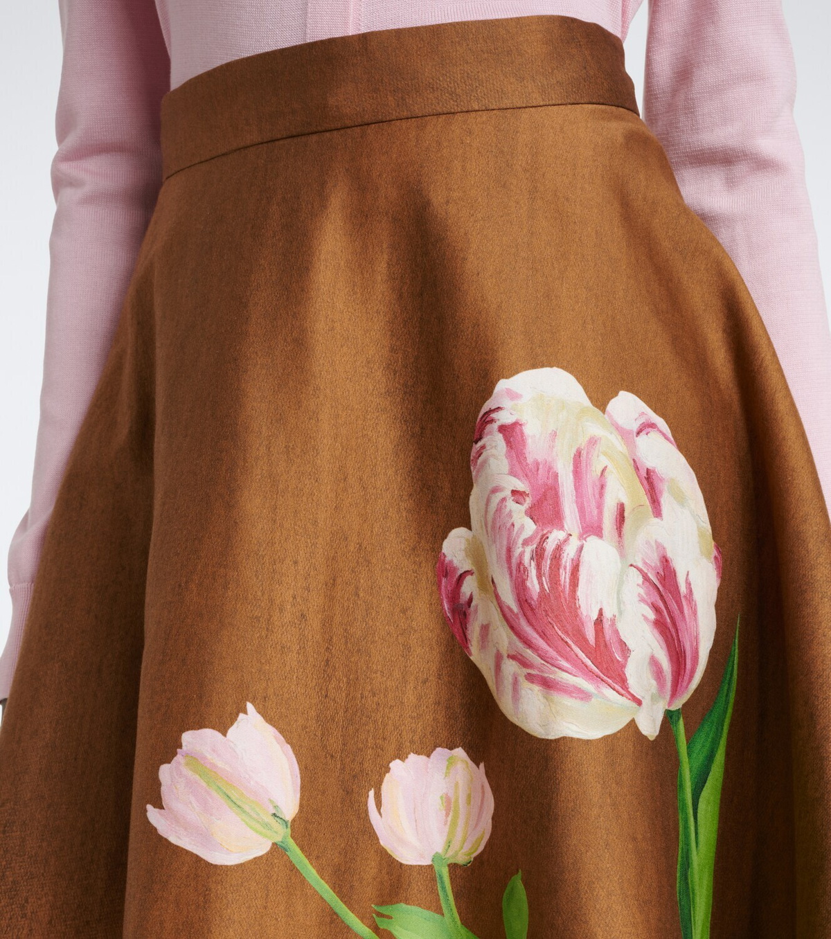 Oscar de la Renta Floral cotton-blend midi skirt