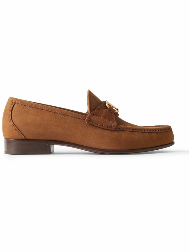 Photo: Valentino Garavani - V-Logo Embellished Full-Grain Nubuck Loafers - Brown