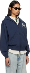 Sporty & Rich Navy Heritage Yankees Serif Zip Hoodie
