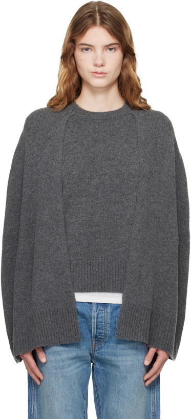 Photo: TOTEME Gray Crew Cape Knit Sweater