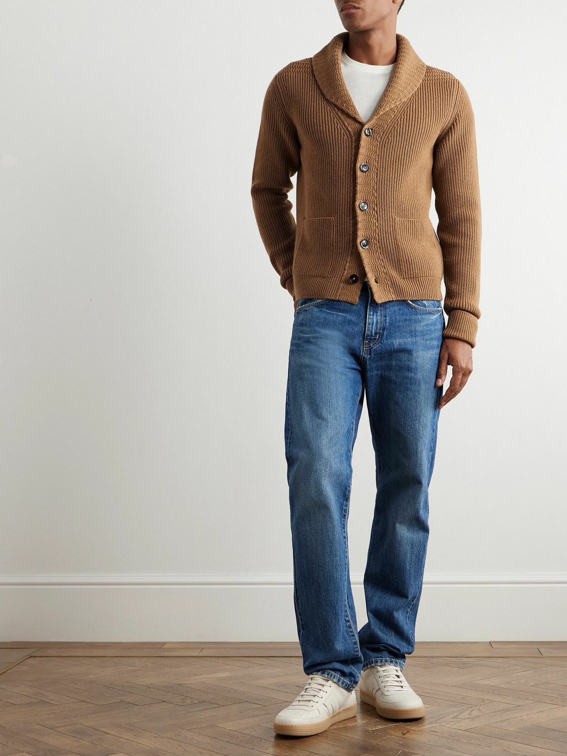 TOM FORD - Slim-Fit Shawl-Collar Ribbed Cashmere Cardigan - Brown