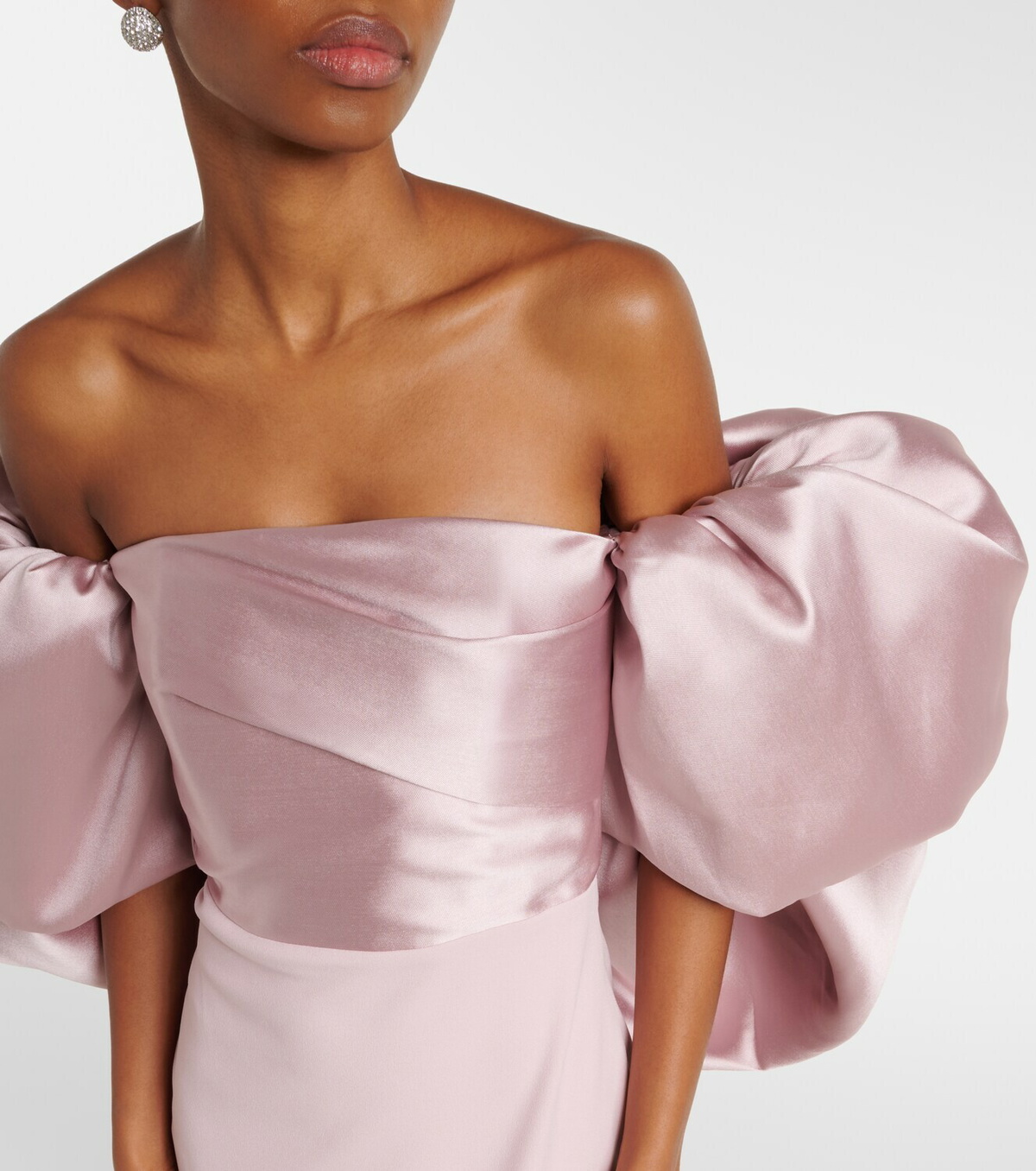 Solace London Floris satin-trimmed off-shoulder gown