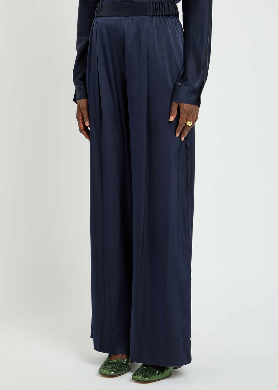 Forte_forte Pleated Stretch-silk Trousers Dark Blue