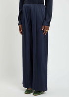 Forte_forte Pleated Stretch-silk Trousers Dark Blue