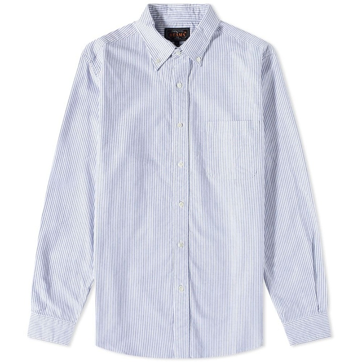 Photo: Beams Plus Men's Button Down Block Stripe Shirt in Blue